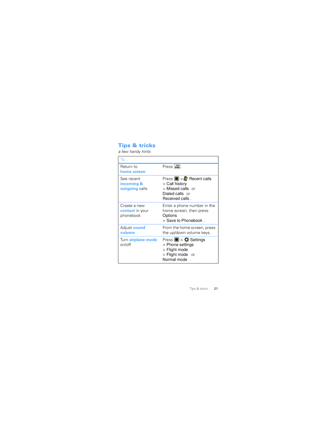 Motorola WX345 manual Tips & tricks 