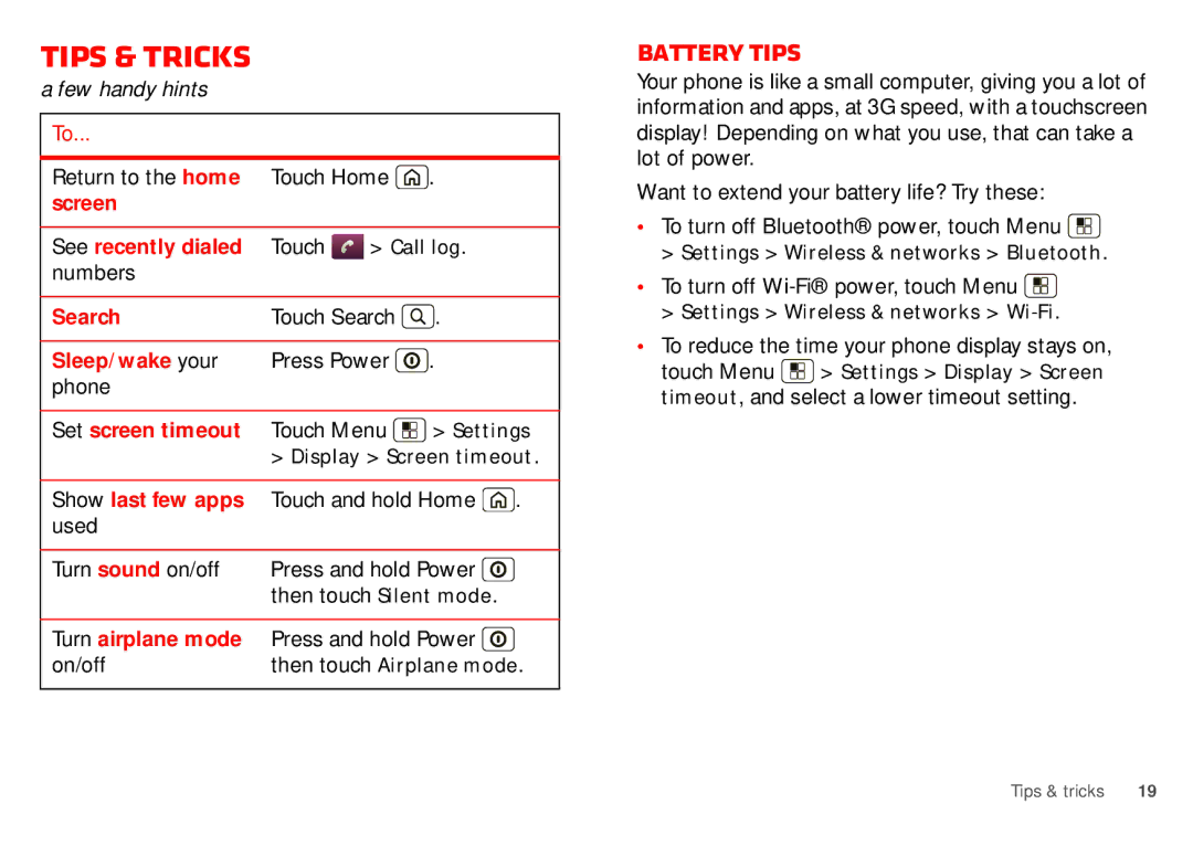 Motorola WX435 manual Tips & tricks, Battery tips 