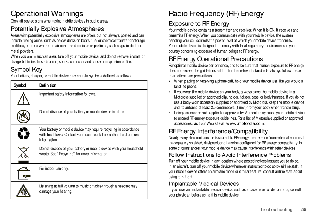 Motorola WX435 manual Operational Warnings, Radio Frequency RF Energy 