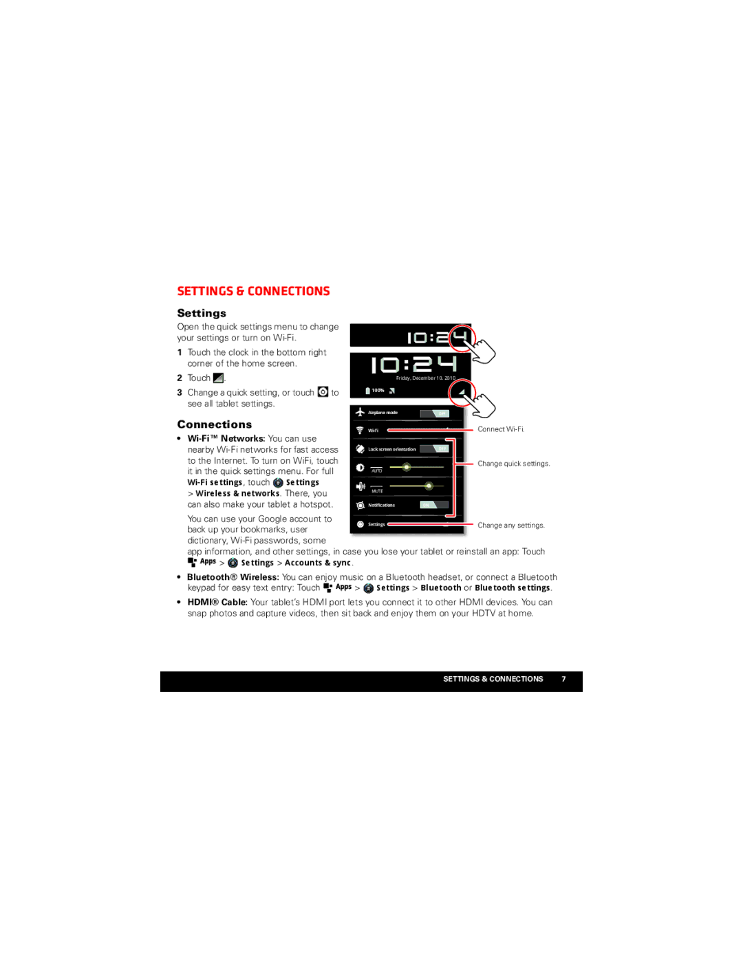 Motorola XOOM manual Settings & Connections 