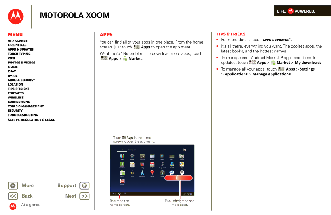 Motorola XOOM manual To manage all your apps, touch Apps Settings, Updates, touch Apps Market My downloads 