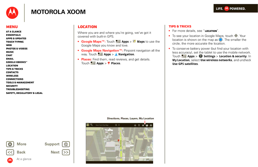 Motorola XOOM manual Location, Way. Touch Apps Navigation 