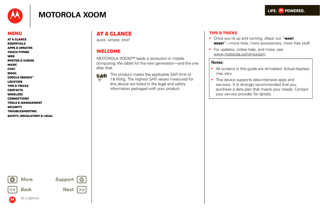 Motorola XOOM manual At a glance, Welcome, Tips & tricks 