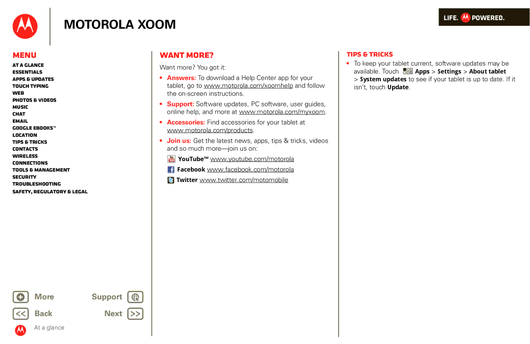 Motorola XOOM manual Want more?, To keep your tablet current, software updates may be 