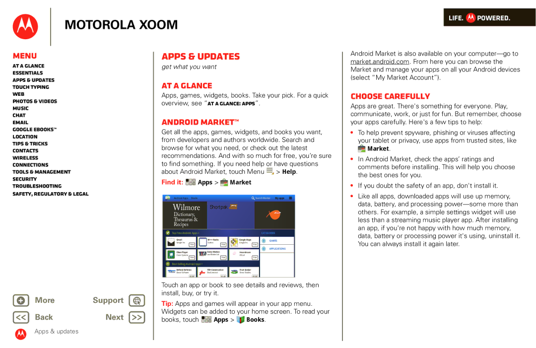 Motorola XOOM manual Apps & updates, Android Market, Choose carefully 