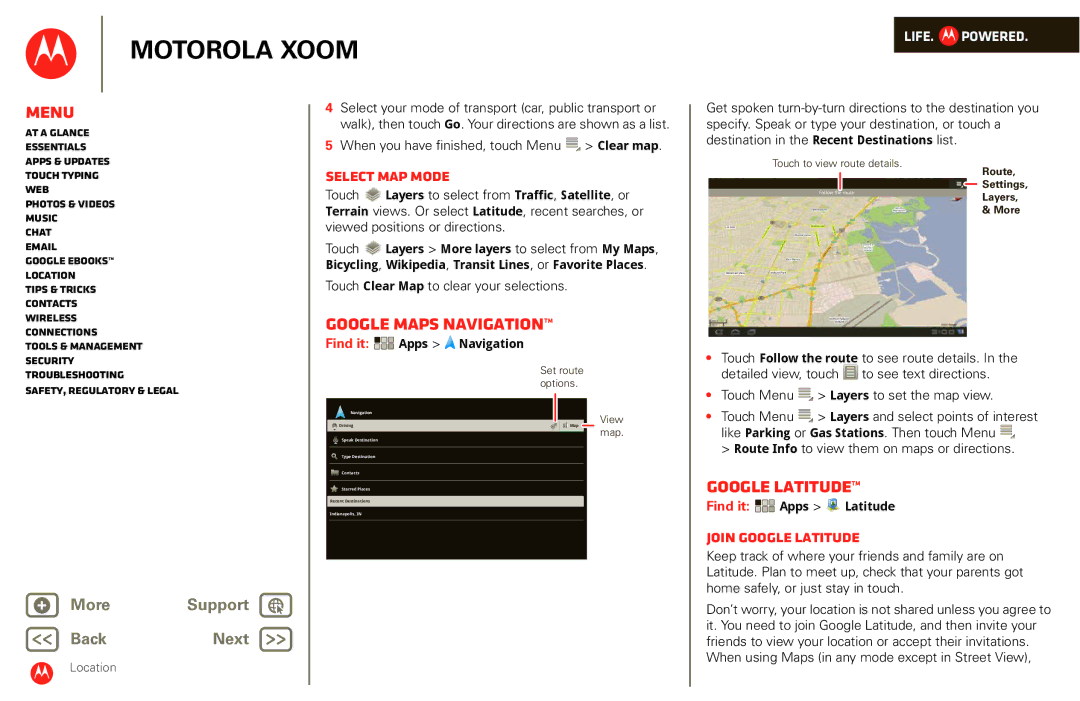 Motorola XOOM manual Google Maps Navigation, Select map mode, Join Google Latitude 