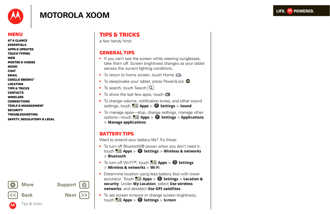 Motorola XOOM manual Tips & tricks, General tips, Battery tips 