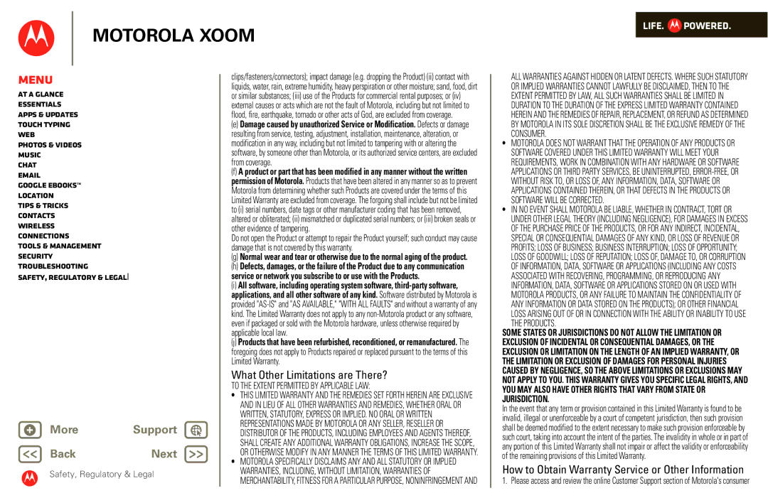 Motorola XOOM manual What Other Limitations are There? 