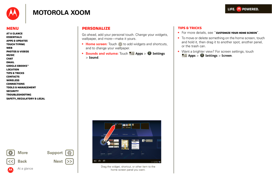 Motorola XOOM manual Personalize, For more details, see Customize your home screen, Sound, Apps Settings Screen 