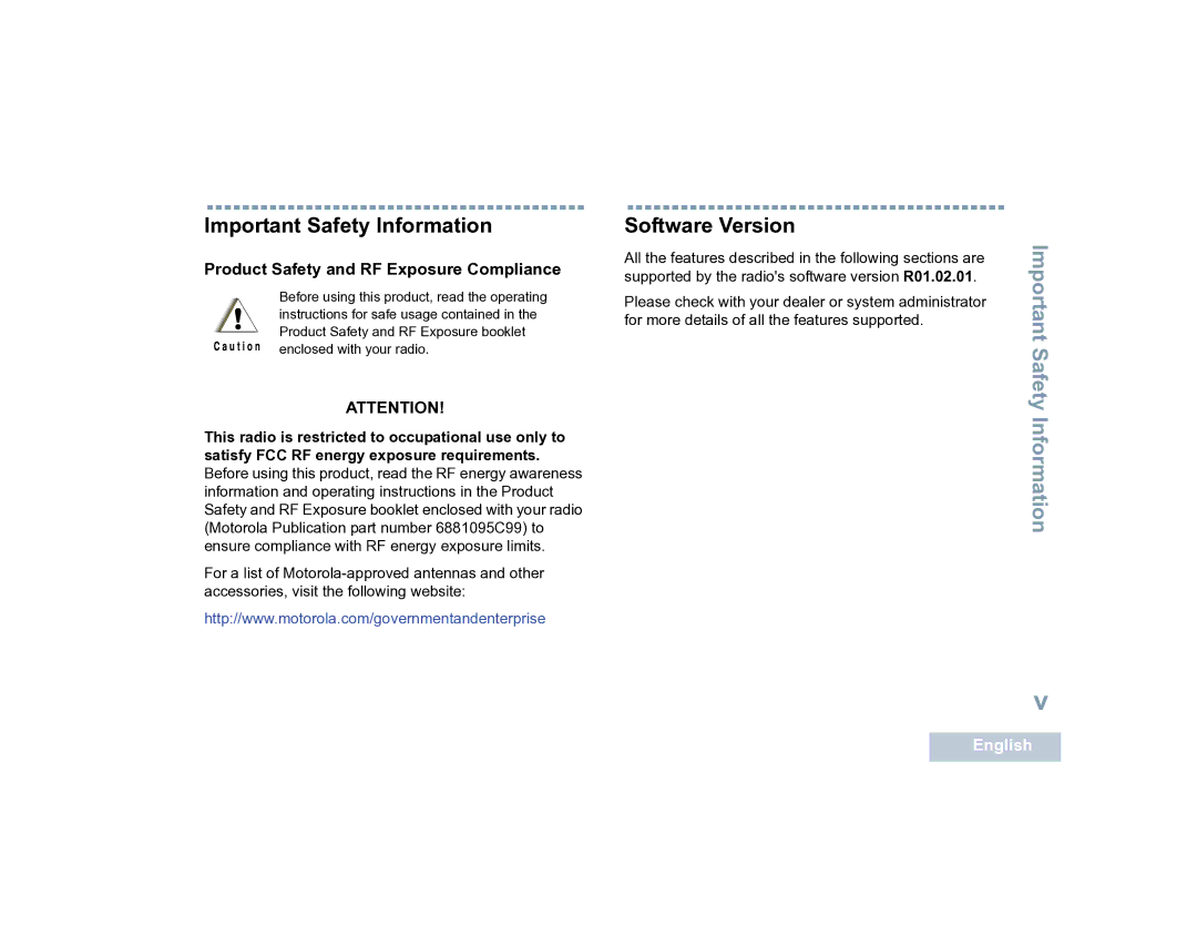 Motorola XPR 4300 manual Important Safety Information, Software Version 