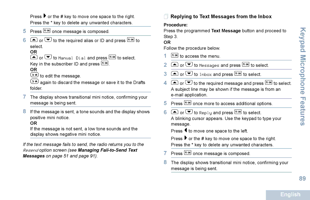 Motorola XPR 5550 manual  Replying to Text Messages from the Inbox 