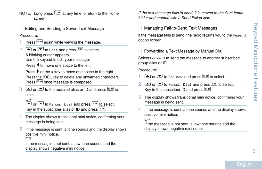 Motorola XPR 5550 manual  Forwarding a Text Message by Manual Dial,  Editing and Sending a Saved Text Message Procedure 