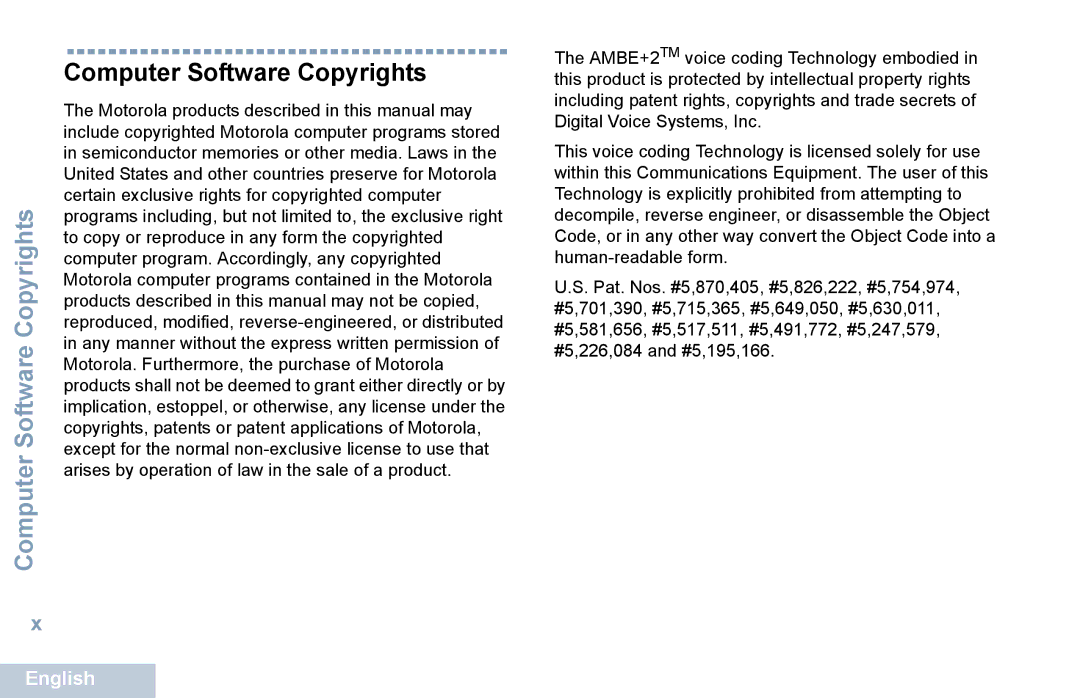 Motorola XPR 5550 manual Computer Software Copyrights 