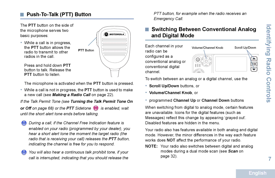 Motorola XPR 5550 manual Switching Between Conventional Analog and Digital Mode, Push-To-Talk PTT Button 