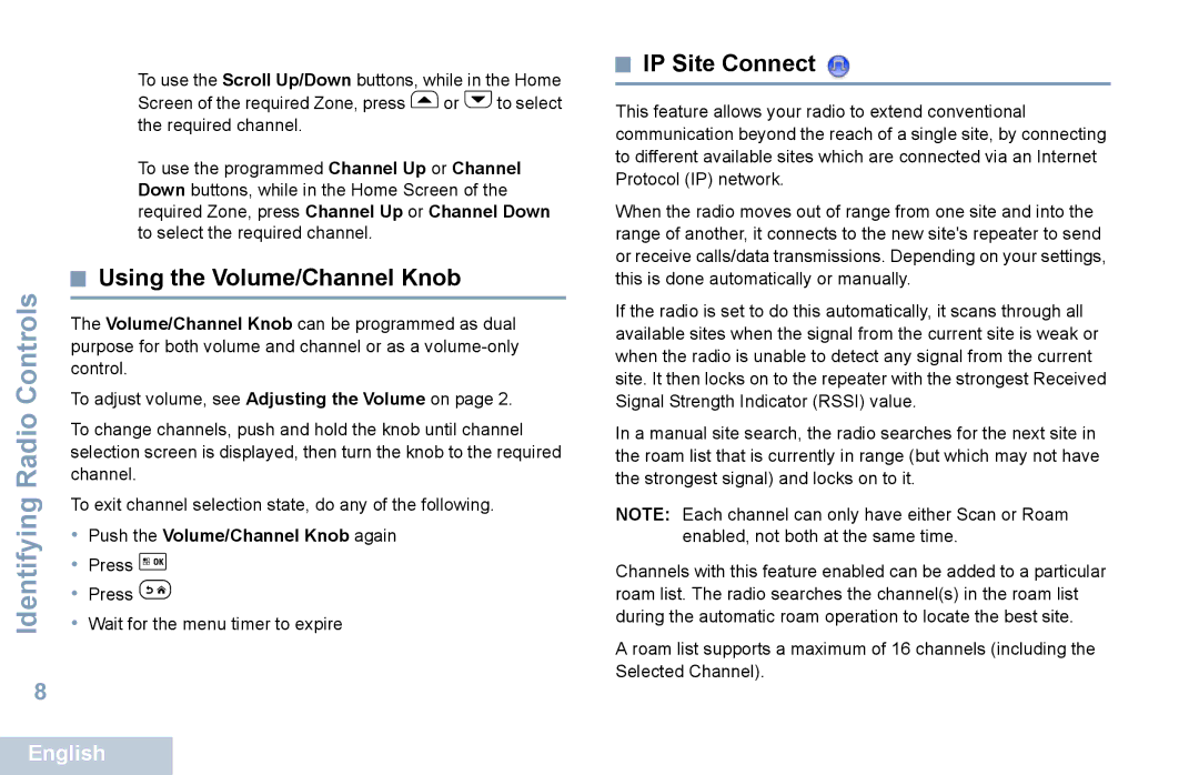 Motorola XPR 5550 manual Using the Volume/Channel Knob, IP Site Connect, Push the Volume/Channel Knob again 