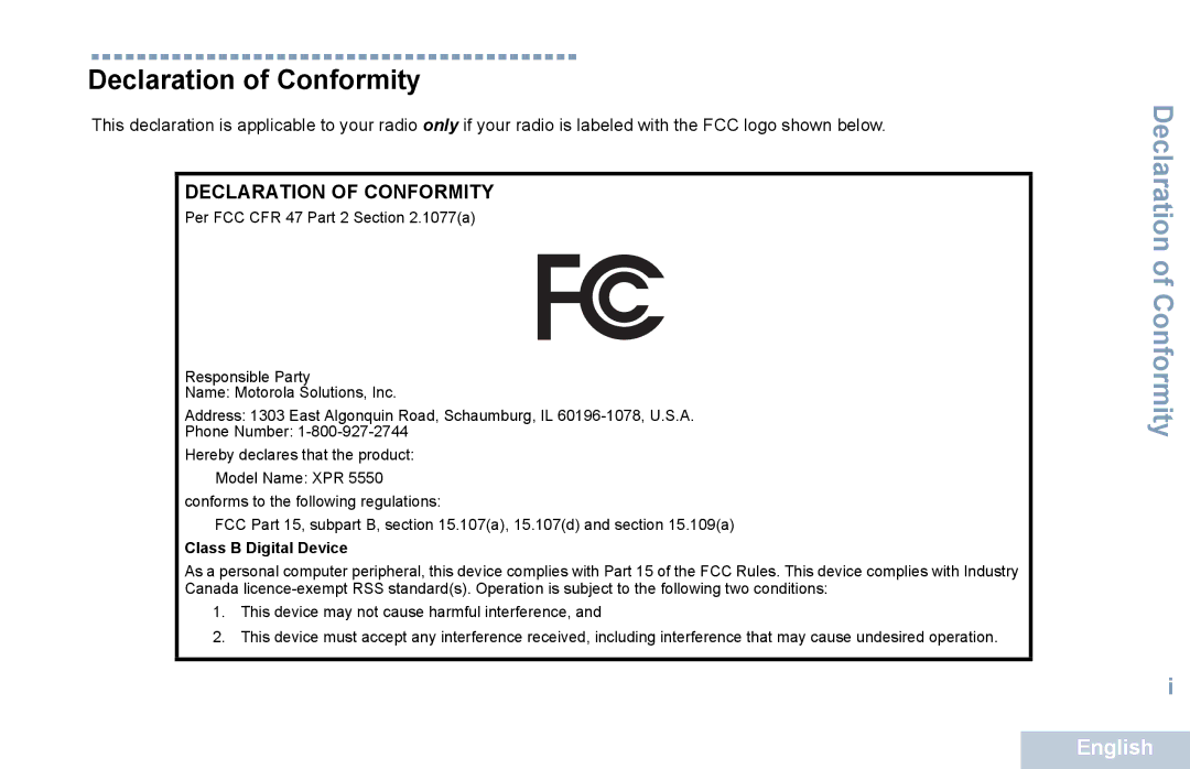 Motorola XPR 5550 manual Declaration of Conformity 