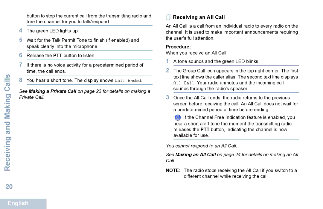 Motorola XPR 5550 manual Calls,  Receiving an All Call 