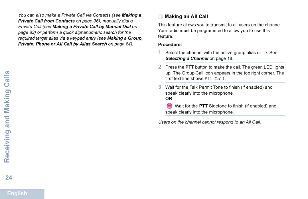 Motorola XPR 5550 manual  Making an All Call 