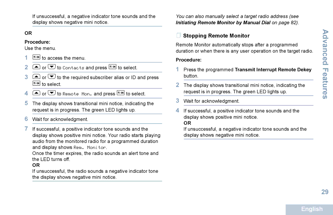 Motorola XPR 5550 manual  Stopping Remote Monitor 