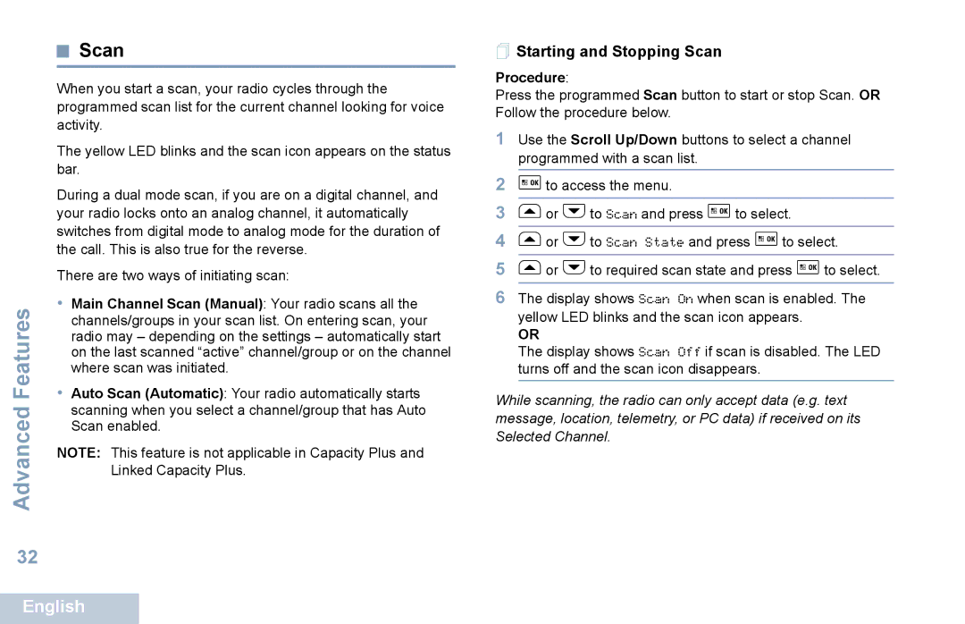 Motorola XPR 5550 manual  Starting and Stopping Scan 