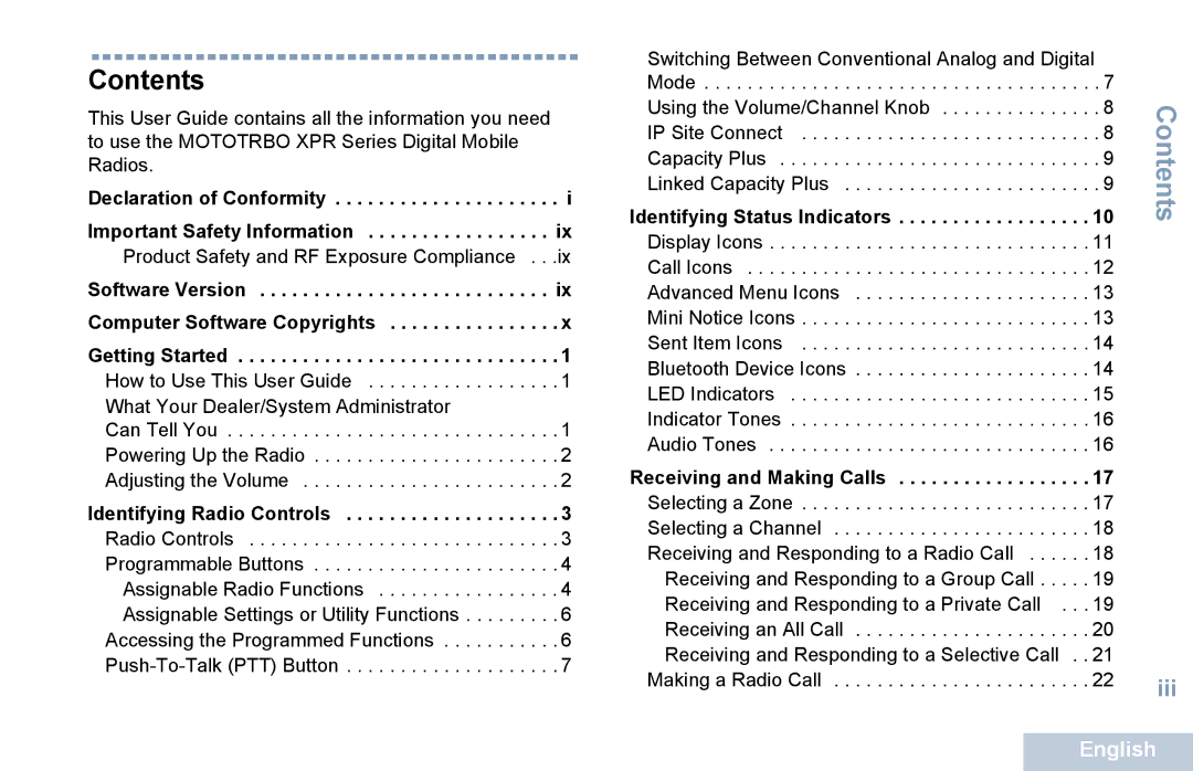 Motorola XPR 5550 manual Contents 