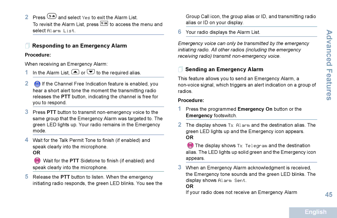 Motorola XPR 5550 manual  Responding to an Emergency Alarm,  Sending an Emergency Alarm 