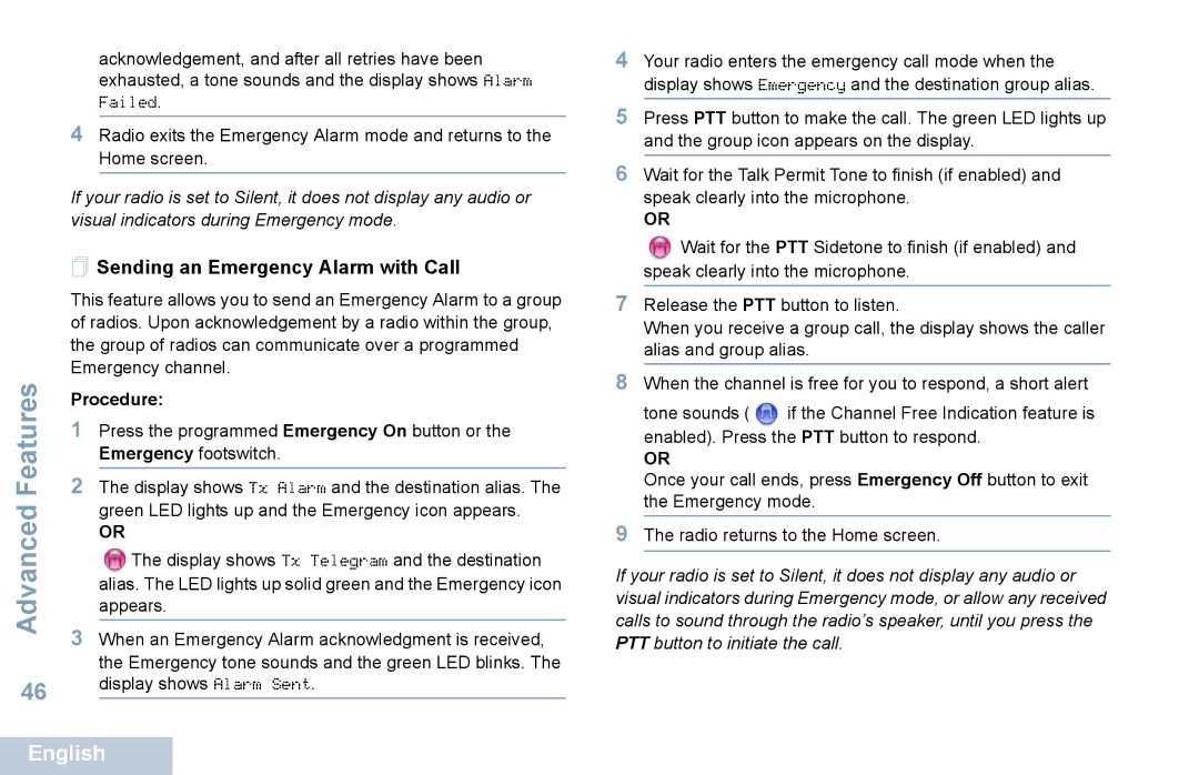 Motorola XPR 5550 manual  Sending an Emergency Alarm with Call 