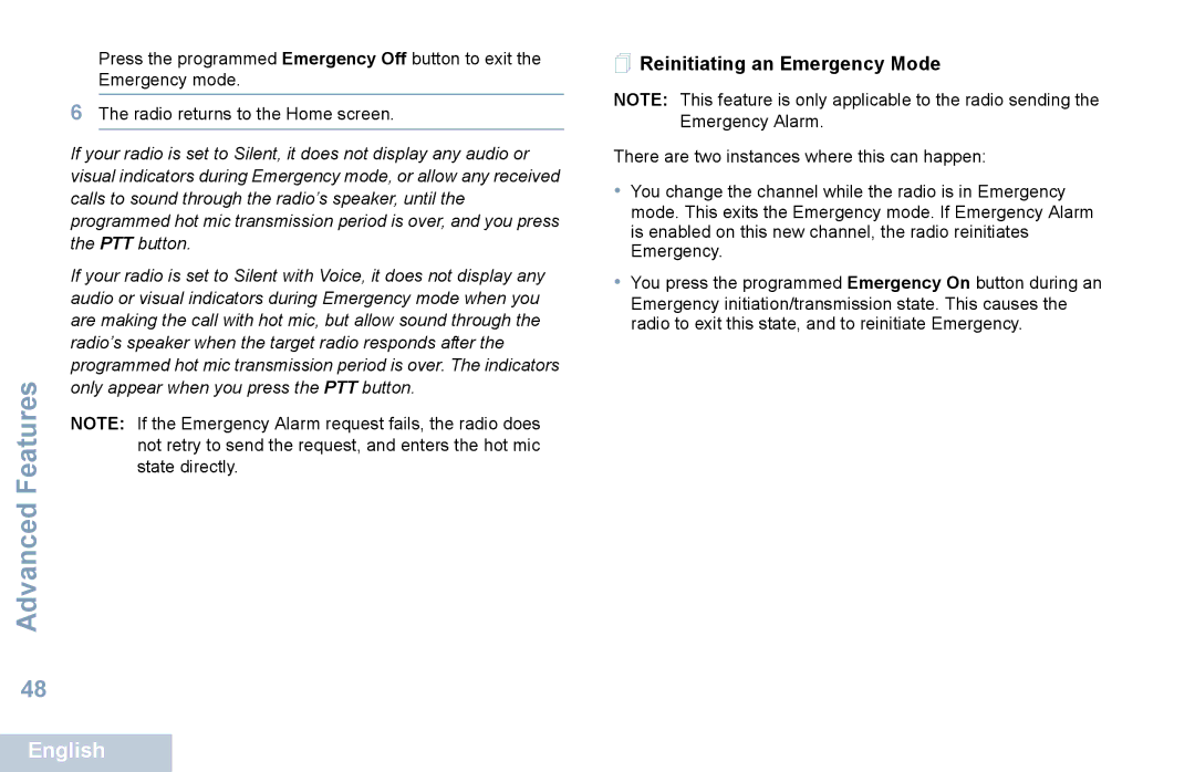 Motorola XPR 5550 manual  Reinitiating an Emergency Mode 