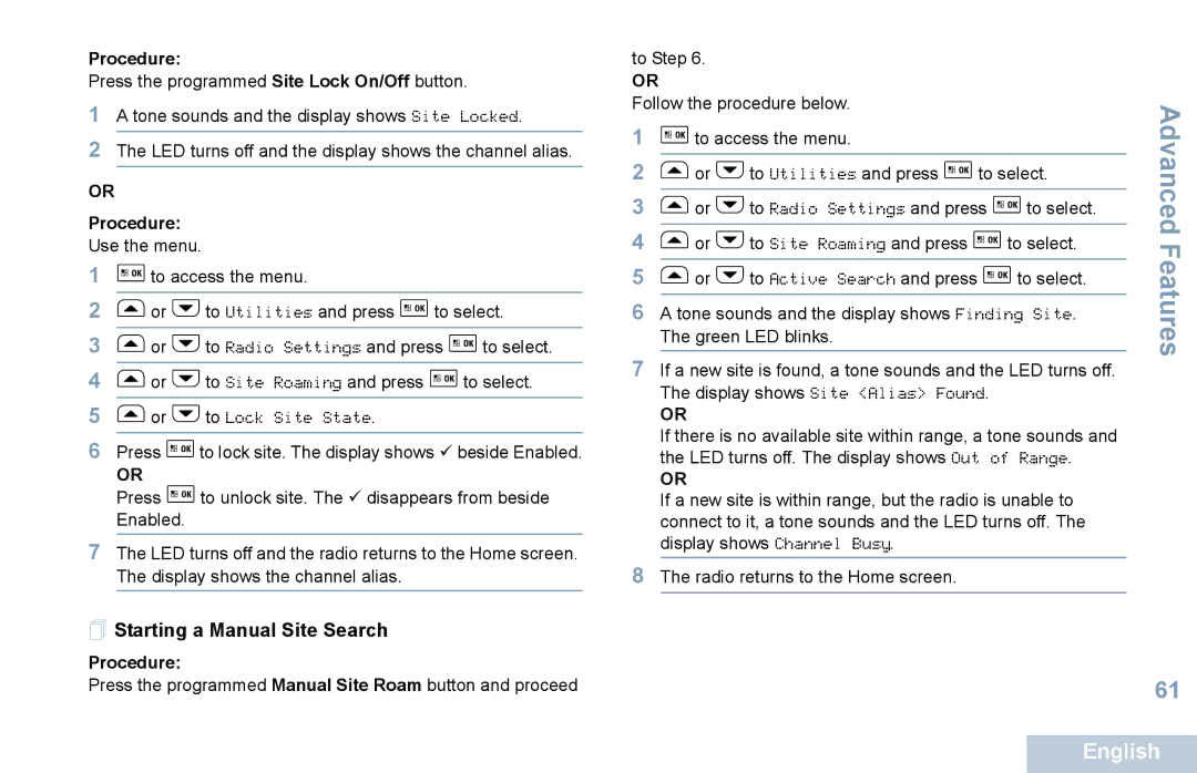 Motorola XPR 5550 manual  Starting a Manual Site Search 