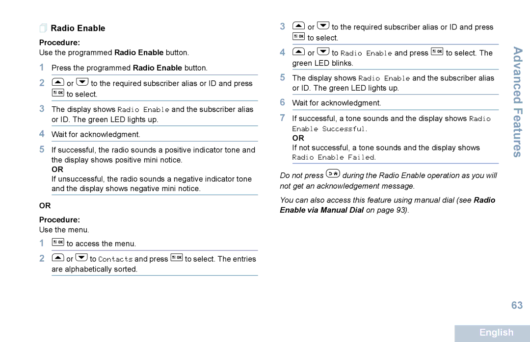 Motorola XPR 5550 manual  Radio Enable 