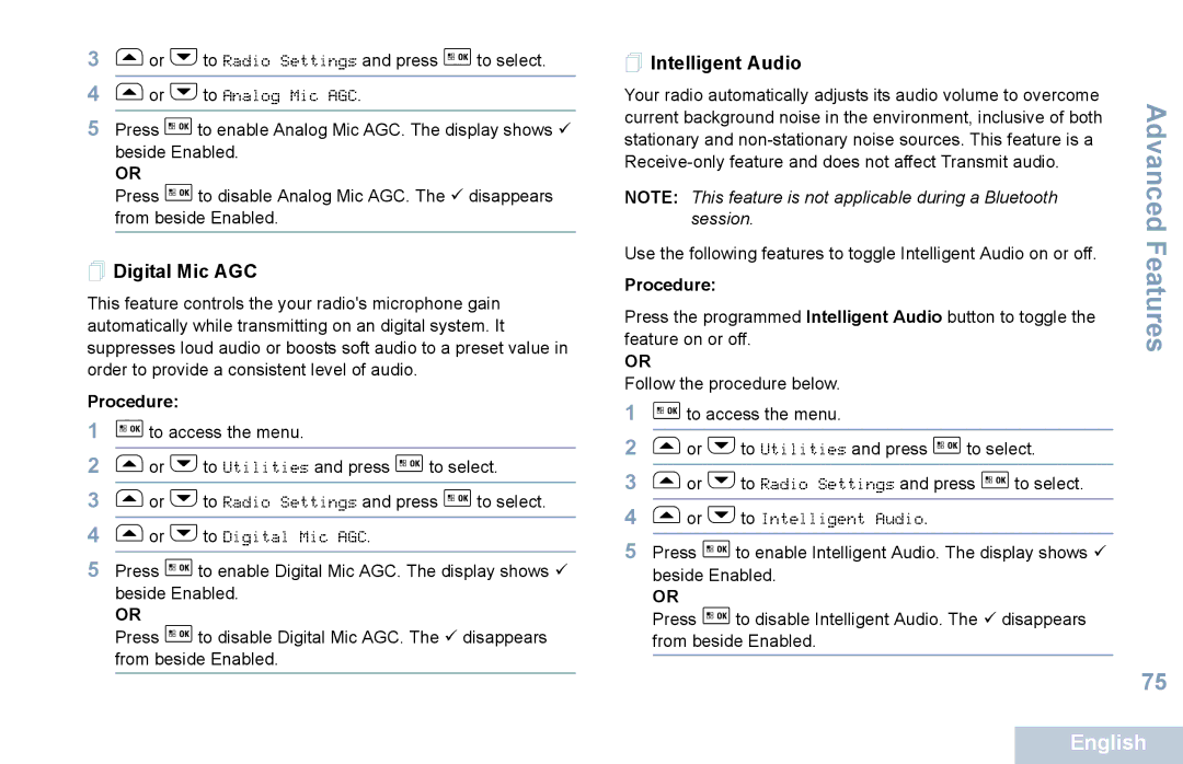 Motorola XPR 5550 manual  Digital Mic AGC,  Intelligent Audio 