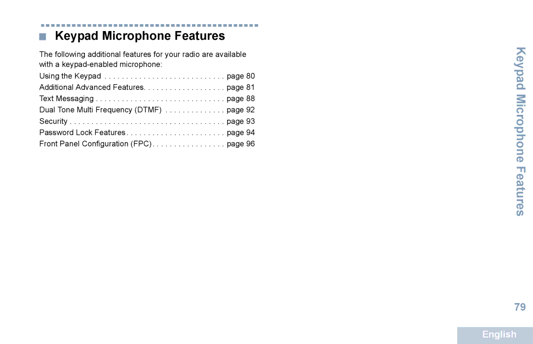 Motorola XPR 5550 manual Keypad Microphone Features 