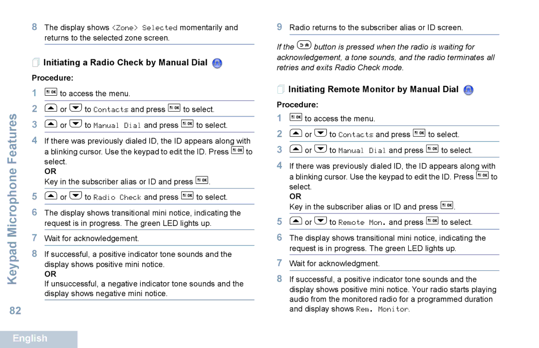 Motorola XPR 5550 manual  Initiating a Radio Check by Manual Dial 