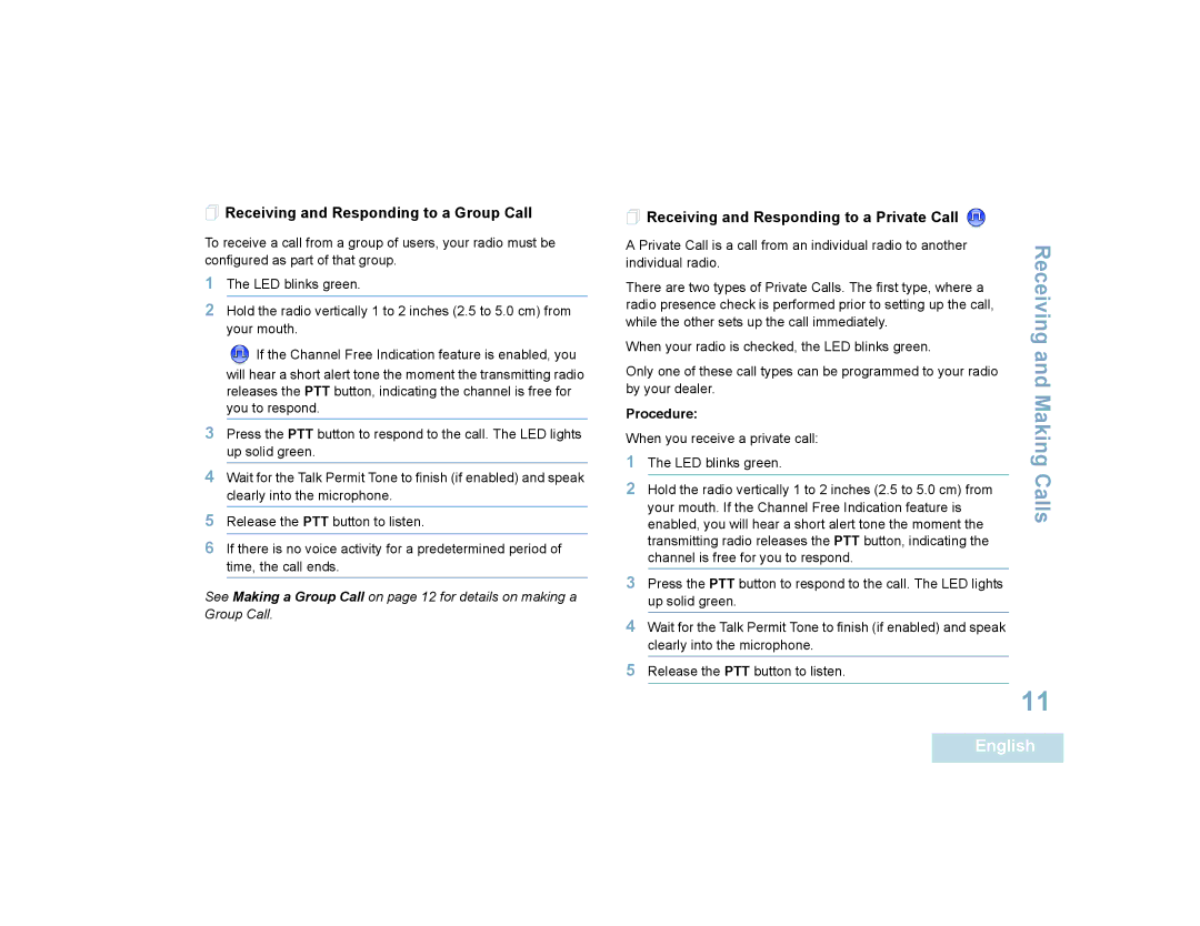 Motorola XPR 6350 manual  Receiving and Responding to a Group Call,  Receiving and Responding to a Private Call 