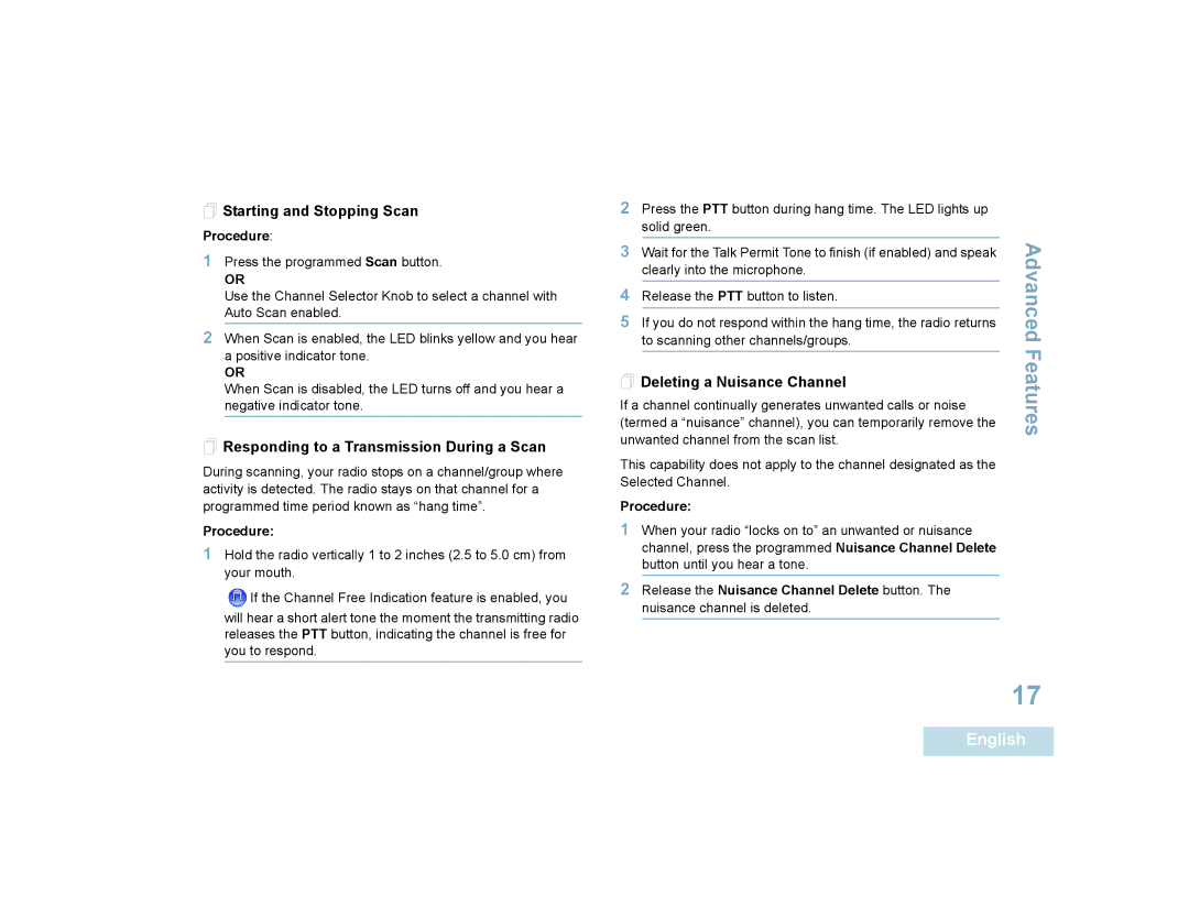 Motorola XPR 6350 manual  Starting and Stopping Scan,  Responding to a Transmission During a Scan 