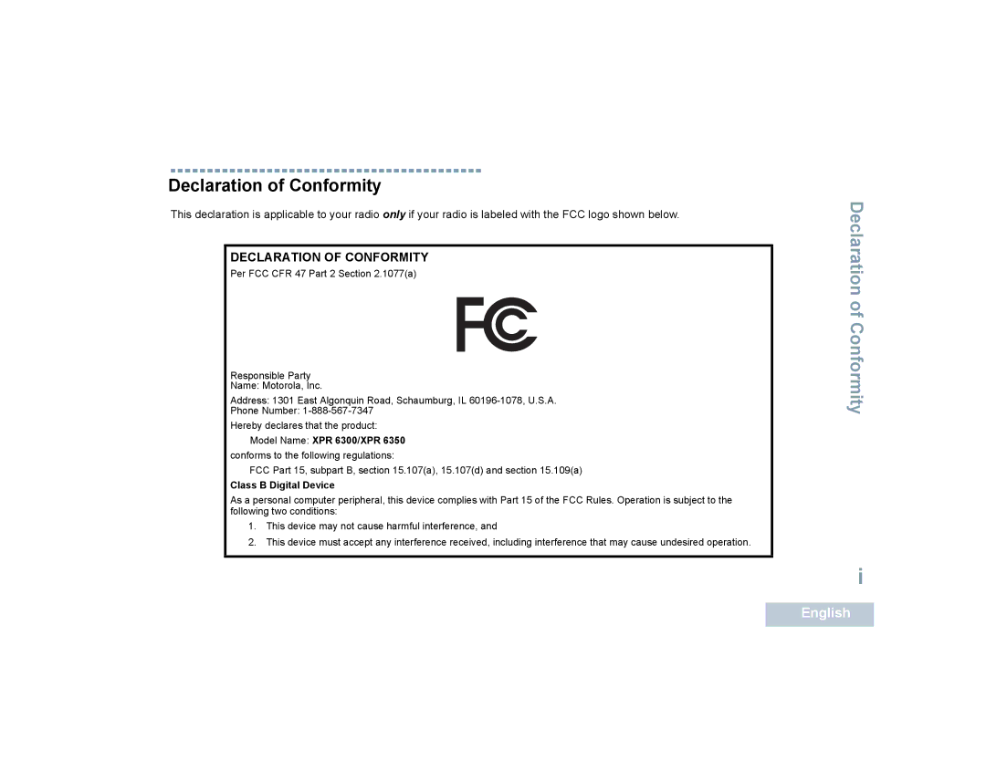 Motorola XPR 6350 manual Declaration of Conformity 