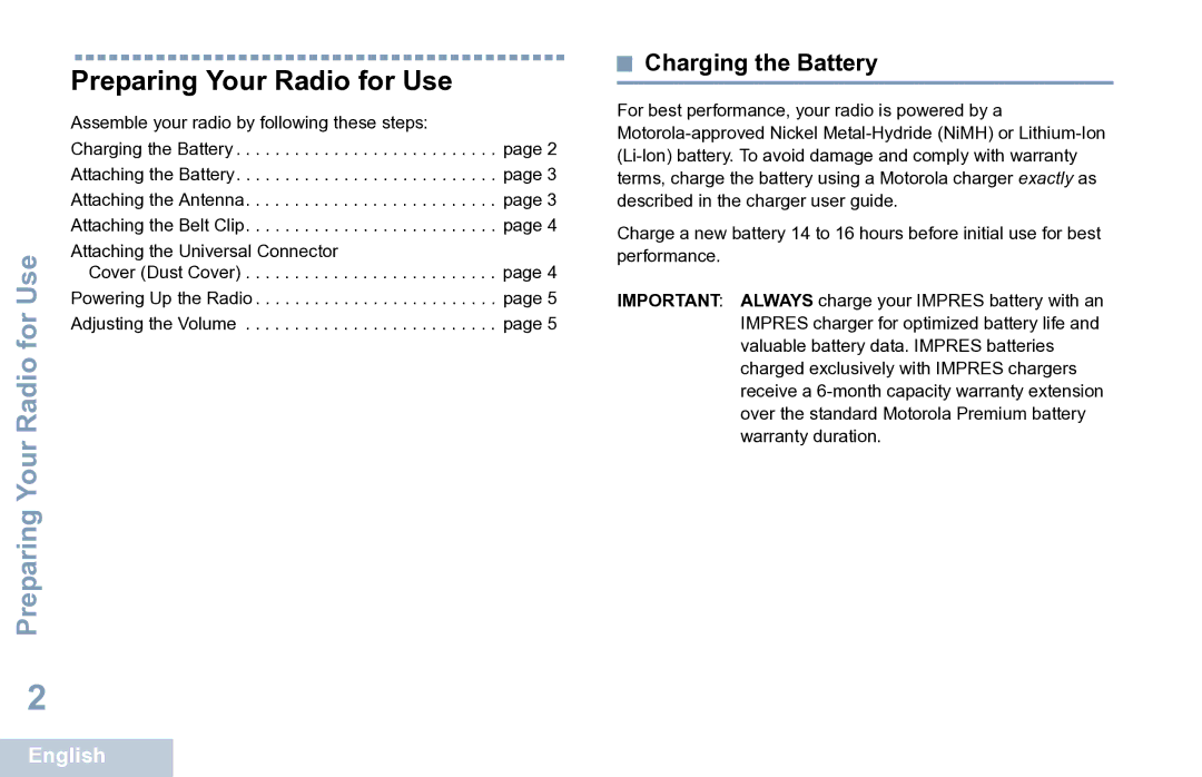 Motorola XPR 7350 manual Preparing Your Radio for Use, Charging the Battery 