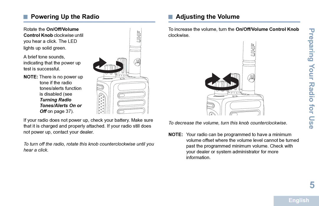 Motorola XPR 7350 manual Powering Up the Radio, Adjusting the Volume 