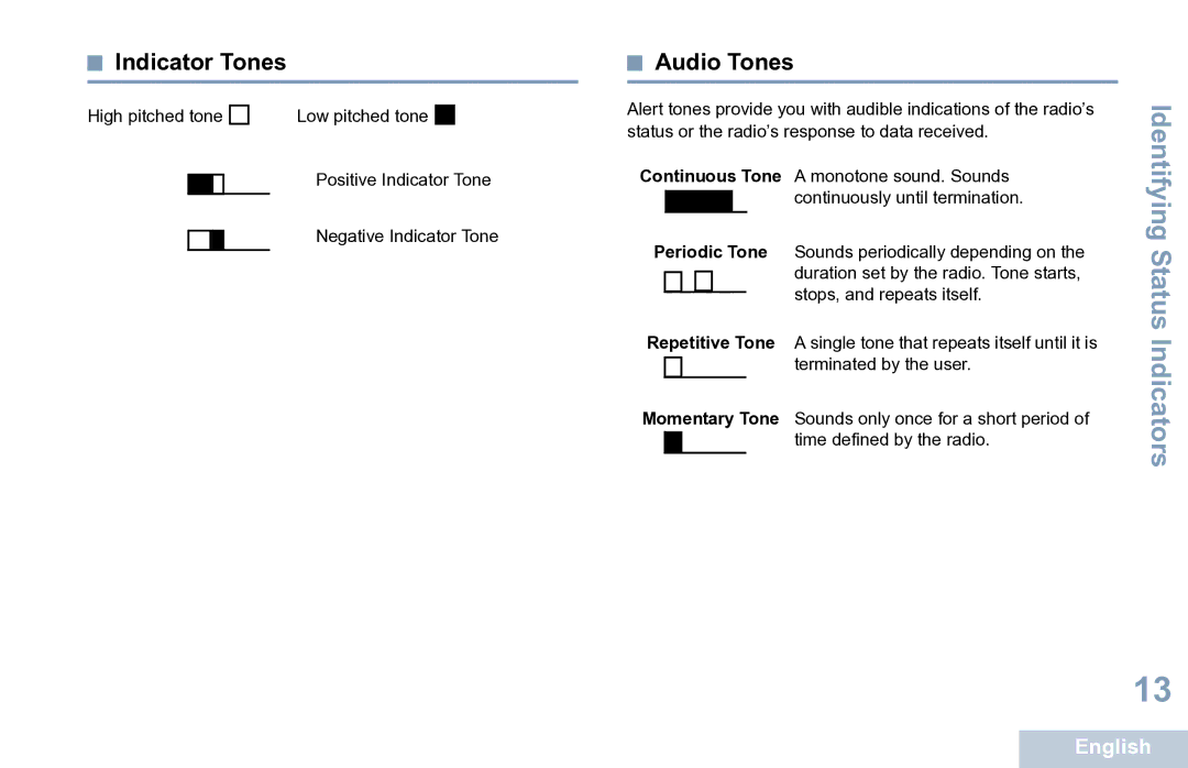 Motorola XPR 7350 manual Indicator Tones, Audio Tones 