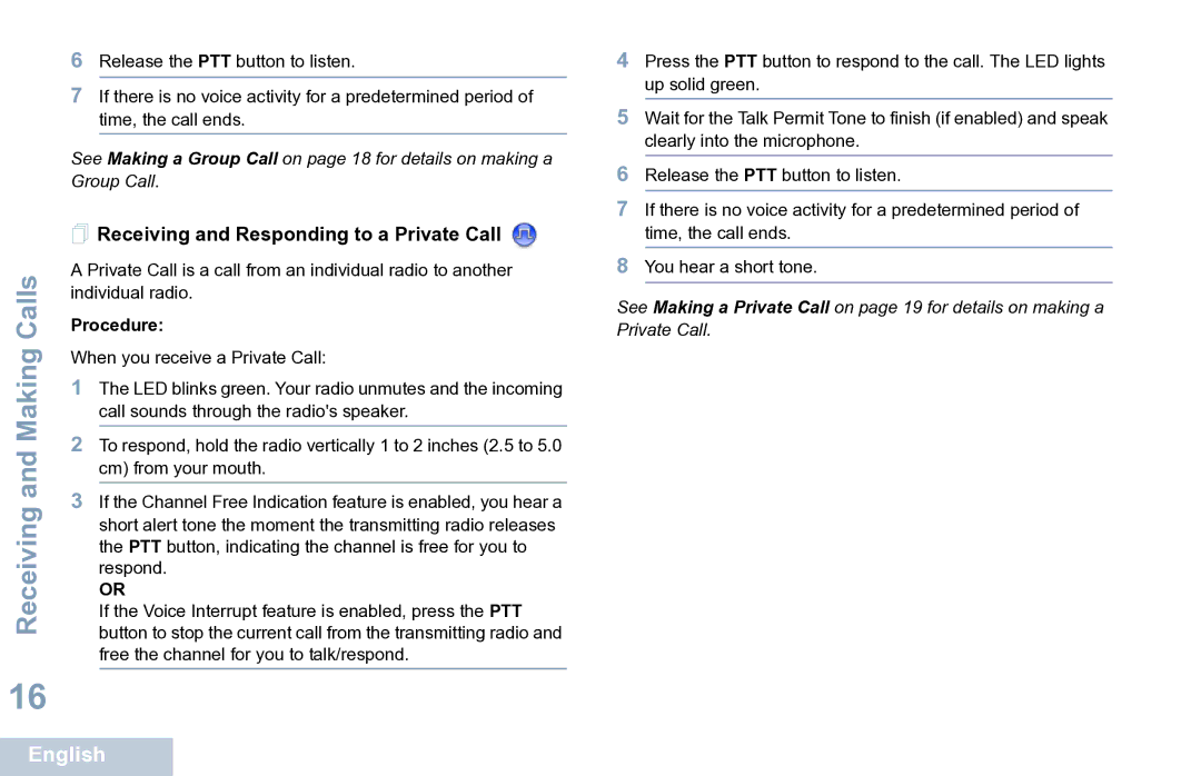 Motorola XPR 7350 manual  Receiving and Responding to a Private Call 