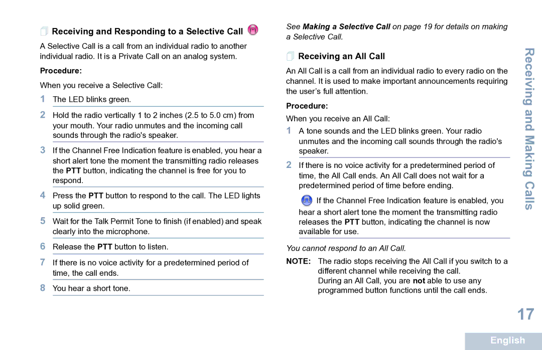 Motorola XPR 7350 manual  Receiving and Responding to a Selective Call,  Receiving an All Call 