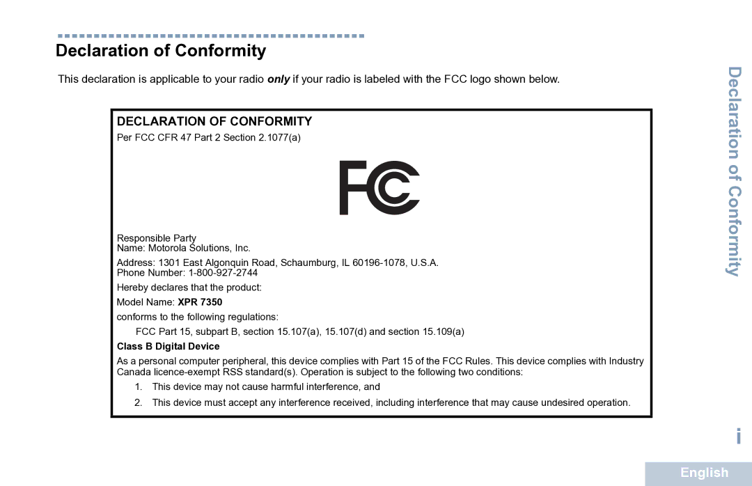 Motorola XPR 7350 manual Declaration of Conformity 