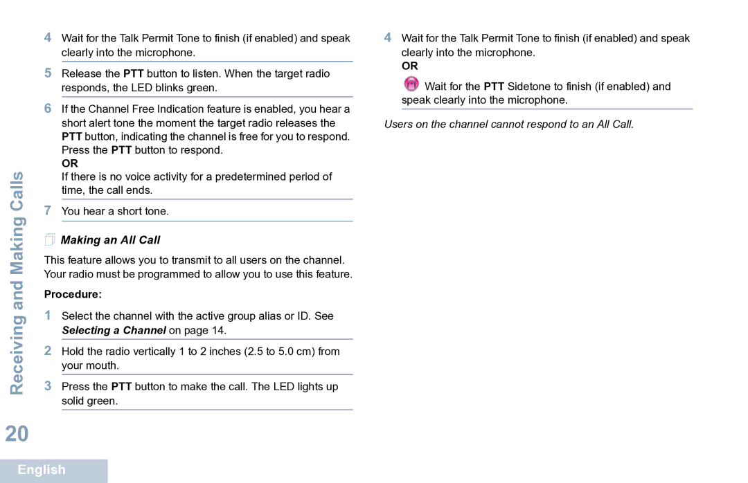 Motorola XPR 7350 manual  Making an All Call 