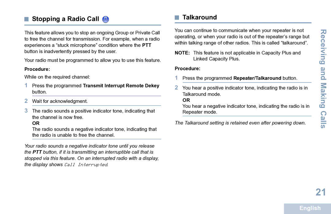 Motorola XPR 7350 manual Stopping a Radio Call, Talkaround 