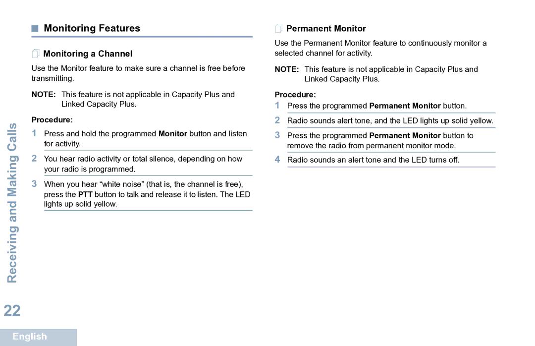 Motorola XPR 7350 manual  Monitoring a Channel,  Permanent Monitor 