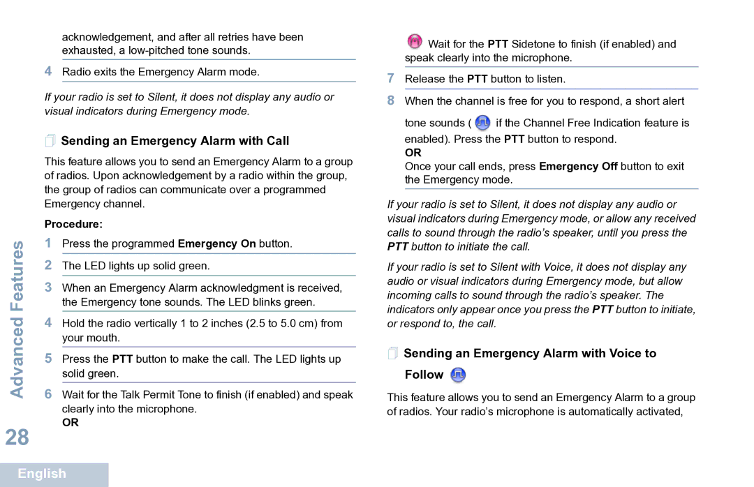 Motorola XPR 7350 manual  Sending an Emergency Alarm with Call,  Sending an Emergency Alarm with Voice to Follow 