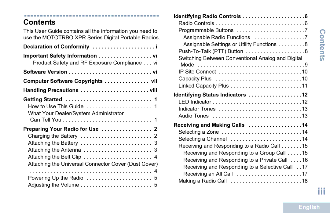 Motorola XPR 7350 manual Iii, Contents 