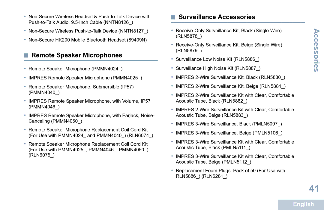 Motorola XPR 7350 manual Remote Speaker Microphones, Surveillance Accessories 