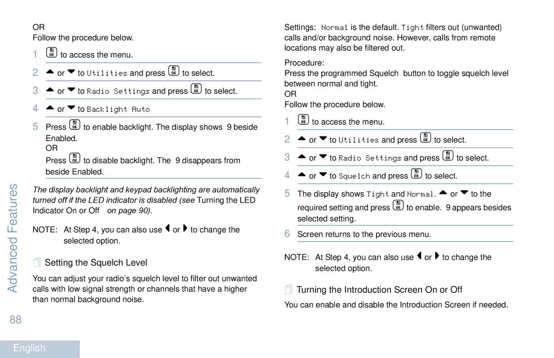 Motorola XPR 7550 manual  Setting the Squelch Level,  Turning the Introduction Screen On or Off 