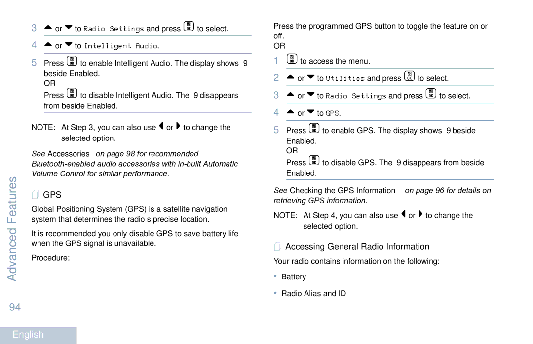 Motorola XPR 7550 manual  Gps,  Accessing General Radio Information 